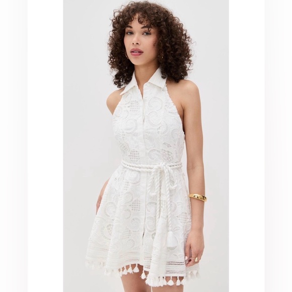 Alice + Olivia Lucy Eyelet Halter Mini Shirtdress/Size 8 - Picture 2 of 4